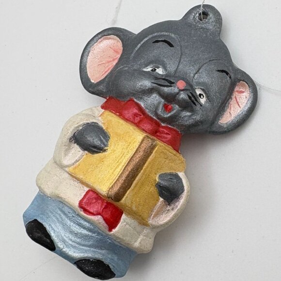 Vintage Mouse Singing Carols Christmas Tree Ornament Hand-Painted Sling Shot - Picture 4 of 6